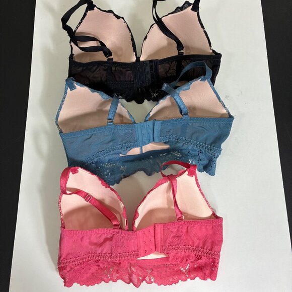 Lot of 3 Hunkemoller Lace Bralettes Pink Black Blue Size 36D - Picture 5 of 9